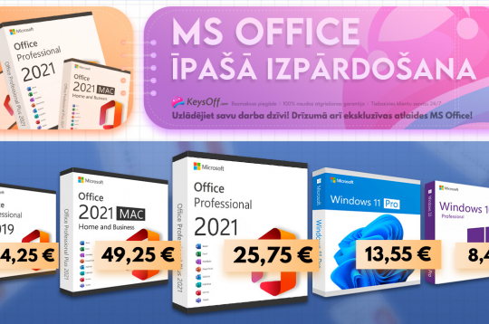 Izmantojiet Microsoft zemo izmaksu atslēgas no Keysoff jau šodien! Office 2021 Pro cena ir 15,05 EUR/dators!