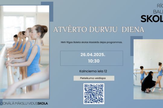 MIKC «Nacionālā Mākslu vidusskola» Rīgas Baleta skolas Atvērto durvju diena 26.aprīlī plkst. 10:30