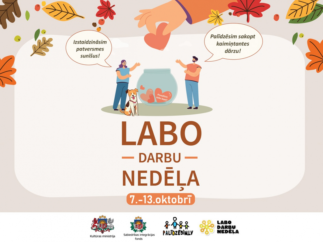 Palīdzēsim.lv aicina no 7. līdz 13. oktobrim aktīvi iesaistīties “Labo darbu nedēļā 2024”