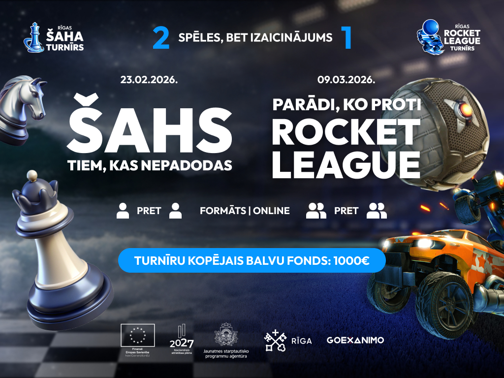 Šaha un Rocket League turnīri ar balvu fondu 1000 EUR