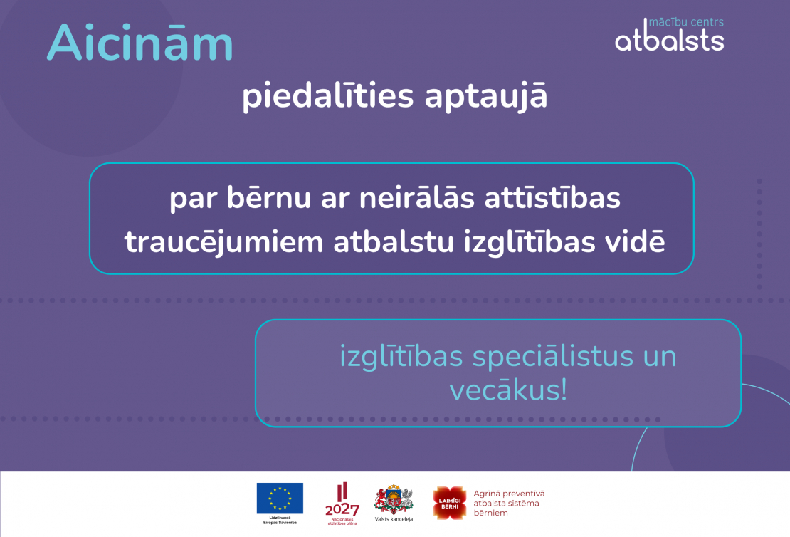 Mācību centrs “Atbalsts” aicina piedalīties aptaujā par atbalstu bērniem ar neirālās attīstības traucējumiem izglītībā